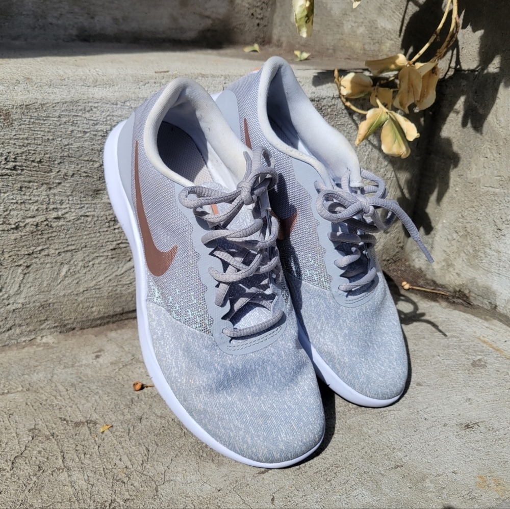 Nike Flex Contact 908995-006 Gray Rose Gold Running Shoes Sneakers Womens Sz 7.5